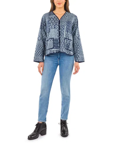 Patricia Nash Women's Short Kantha Jacket In Blue Quilted Patchwork