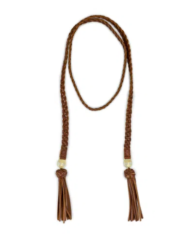 Patricia Nash Wrapped Leather Collection Lariat Necklace In Gold,brown