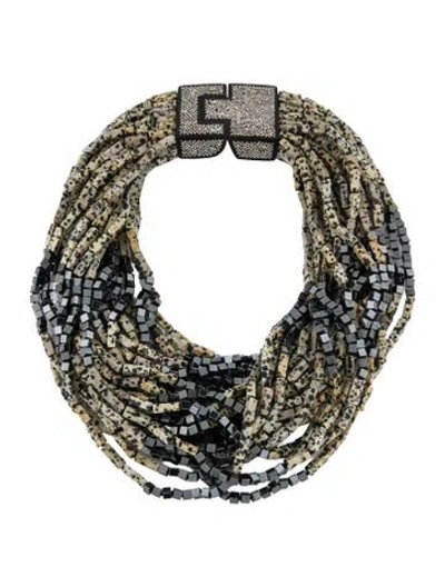 Pre-owned Patricia Von Musulin Wood & White Stone Multistrand Necklace, 21"