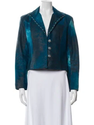 Pre-owned Patricia Wolf Vintage Colorblock Pattern Jacket In Blue