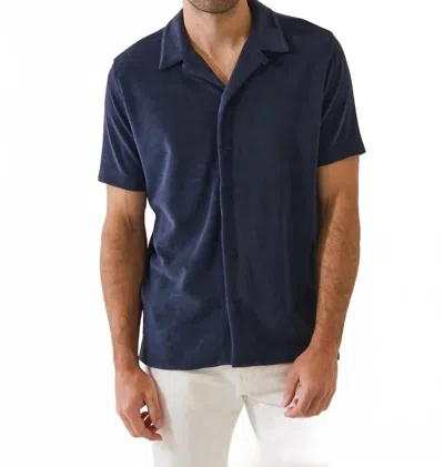 Patrick Assaraf Beach Terry Camp Collar Shirt In Navy In Yellow
