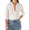 Patrick Assaraf Classic Stretch Button Front Shirt In White In White
