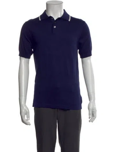 Pre-owned Patrick Assaraf Collar Short Sleeve Polo Shirt In Blue