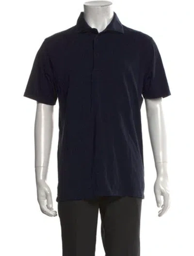 Pre-owned Patrick Assaraf Collar Short Sleeve Polo Shirt In Blue