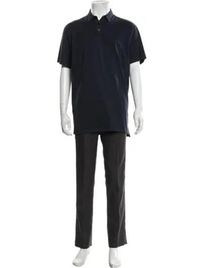 Pre-owned Patrick Assaraf Collar Short Sleeve Polo Shirt In Blue