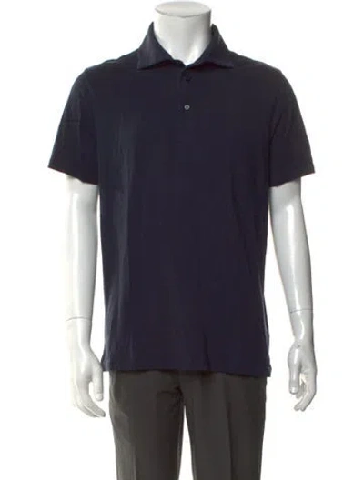 Pre-owned Patrick Assaraf Collar Short Sleeve Polo Shirt In Blue