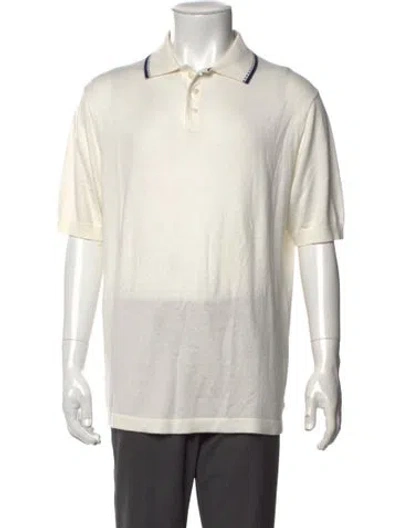 Pre-owned Patrick Assaraf Collar Short Sleeve Polo Shirt In Neutrals