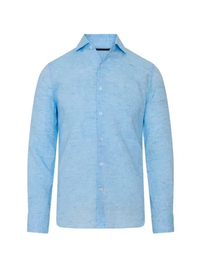 Patrick Assaraf End-on-end Long-sleeve Shirt In Blue