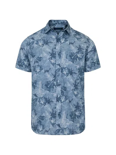 Patrick Assaraf Floral-print Short-sleeve Shirt In Blue