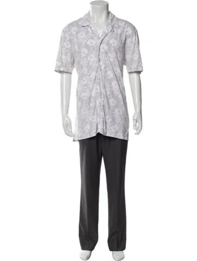 Pre-owned Patrick Assaraf Floral Print Short Sleeve Shirt In Gray