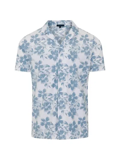 Patrick Assaraf Floral-print Short-sleeve Shirt In White