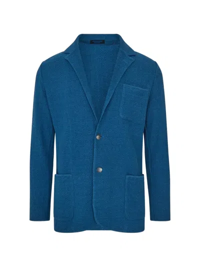 Patrick Assaraf Herringbone-knit Single-breasted Blazer In Blue