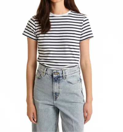 Patrick Assaraf Iconic Classic Stripe Crew Tee In White/ Navy