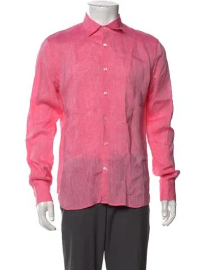 Pre-owned Patrick Assaraf Linen Long Sleeve Shirt In Pink