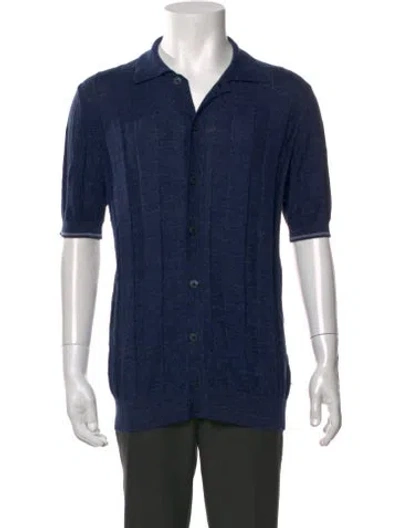 Pre-owned Patrick Assaraf Linen Short Sleeve Shirt In Blue