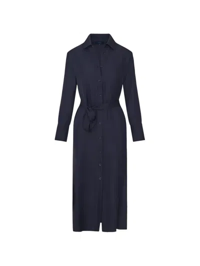 Patrick Assaraf Long-sleeve Belted Midi Shirt Dress In Blue