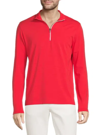 Patrick Assaraf Men's Iconic Pima Cotton Blend Quarter Zip Shirt In Red