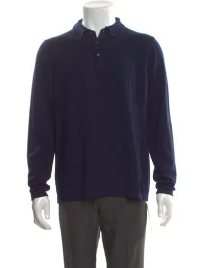 Pre-owned Patrick Assaraf Merino Wool Collar Polo Shirt In Blue