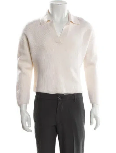 Pre-owned Patrick Assaraf Merino Wool Collar Polo Sweater In Neutral