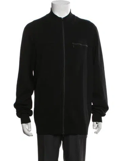 Pre-owned Patrick Assaraf Merino Wool Mock Neck Cardigan In Black
