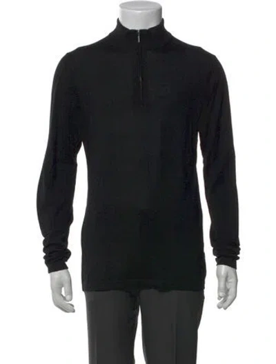 Pre-owned Patrick Assaraf Merino Wool Mock Neck Polo Sweater In Black