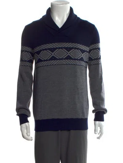 Pre-owned Patrick Assaraf Merino Wool Patterned Pullover In Blue