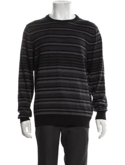 Pre-owned Patrick Assaraf Merino Wool Striped Pullover In Black