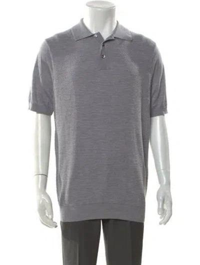 Pre-owned Patrick Assaraf Merino Wool V-neck Polo Shirt W/ Tags In Gray