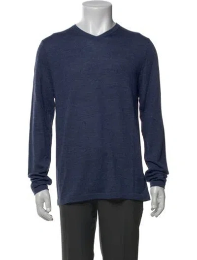 Pre-owned Patrick Assaraf Merino Wool V-neck Pullover In Blue
