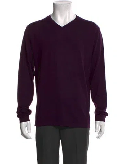 Pre-owned Patrick Assaraf Merino Wool V-neck Pullover In Purple