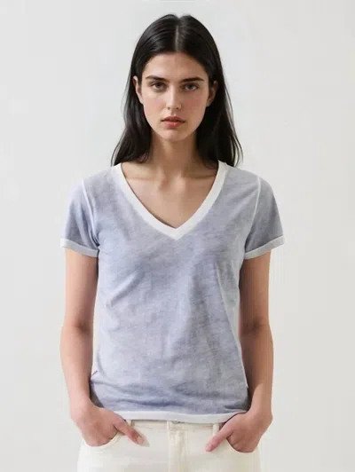 Patrick Assaraf Pima Classic V-neck Tee In Pacific Blue