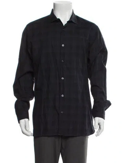 Pre-owned Patrick Assaraf Plaid Print Long Sleeve Shirt In Blue
