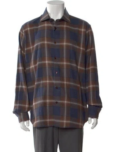 Pre-owned Patrick Assaraf Plaid Print Long Sleeve Shirt W/ Tags In Multi