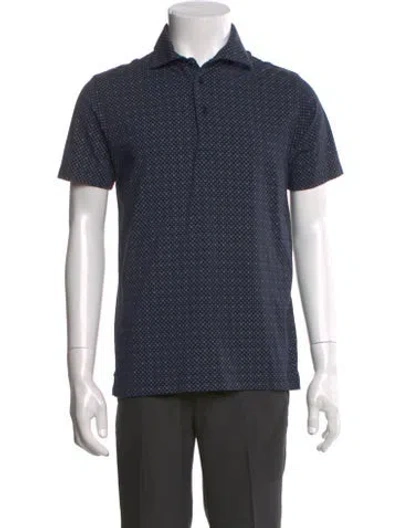 Pre-owned Patrick Assaraf Printed Crew Neck Polo Shirt In Blue
