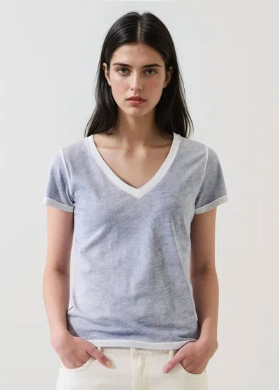 Patrick Assaraf Reverse Spray Lightweight Pima Cotton V-neck T-shirt In Pacific Blue In Burgundy
