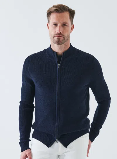 Pre-owned Patrick Assaraf Ribbed Merino Full Zip Mock Cardigan In Midnight