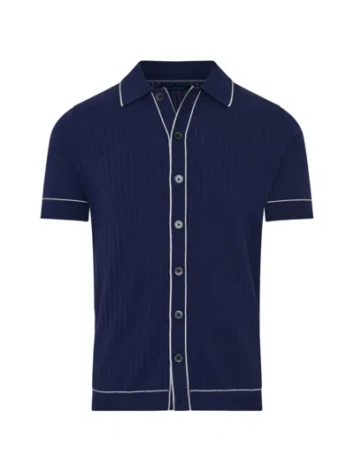 Patrick Assaraf Ribbed-knit Piped Shirt In Blue