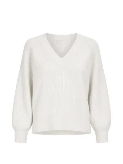 Patrick Assaraf Ribbed-knit Raglan-sleeve Sweater In White
