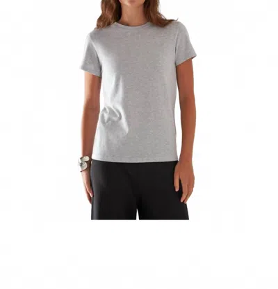 Patrick Assaraf Short Sleeve Iconic Fitted Crew Top In Ghost In Gray