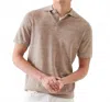 Patrick Assaraf Short Sleeve Linen/ Silk Button Polo In Oat In Brown