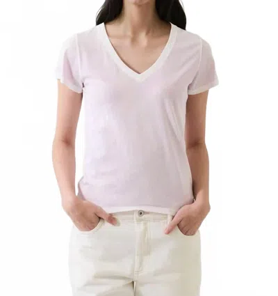 Patrick Assaraf Short Sleeve Pima Classic V Neck Tee In Pale Orchid In White