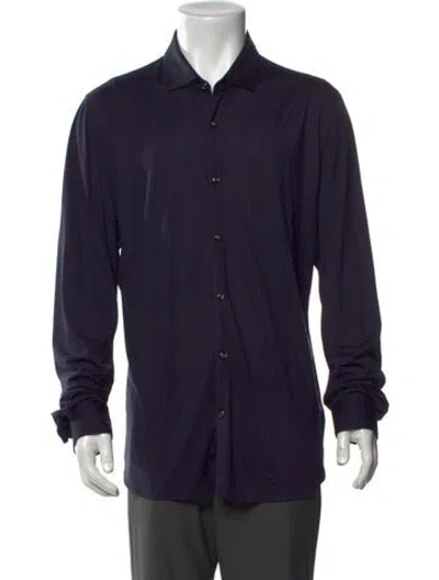 Pre-owned Patrick Assaraf Silk Long Sleeve Dress Shirt In Blue