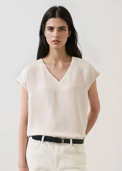 Patrick Assaraf Silk V Neck Dolman Sleeve Tee In Ecru In White