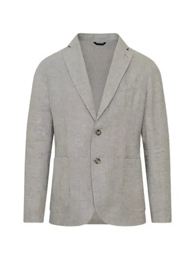 Patrick Assaraf Single-breasted Linen Chambray Blazer In Gray