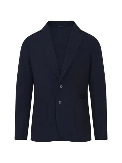 Patrick Assaraf Single-breasted Seersucker Blazer In Blue