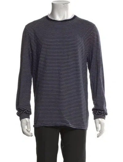 Pre-owned Patrick Assaraf Striped Crew Neck T-shirt In Blue