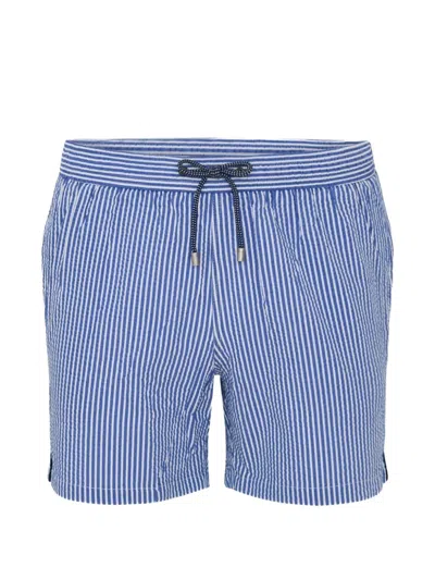 Patrick Assaraf Striped Drawstring Swim Shorts In Blue