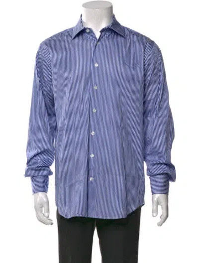 Pre-owned Patrick Assaraf Striped Long Sleeve Dress Shirt In Blue
