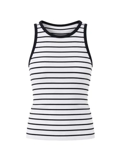 Patrick Assaraf Striped Ribbed Tank Top In White