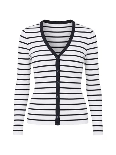 Patrick Assaraf Striped Rib-knit Cardigan In White